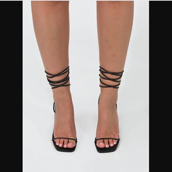 Princess Polly Billini Page Black Ankle Wrap Lace Up Square Toe Heels 10 - Picture 2 of 7